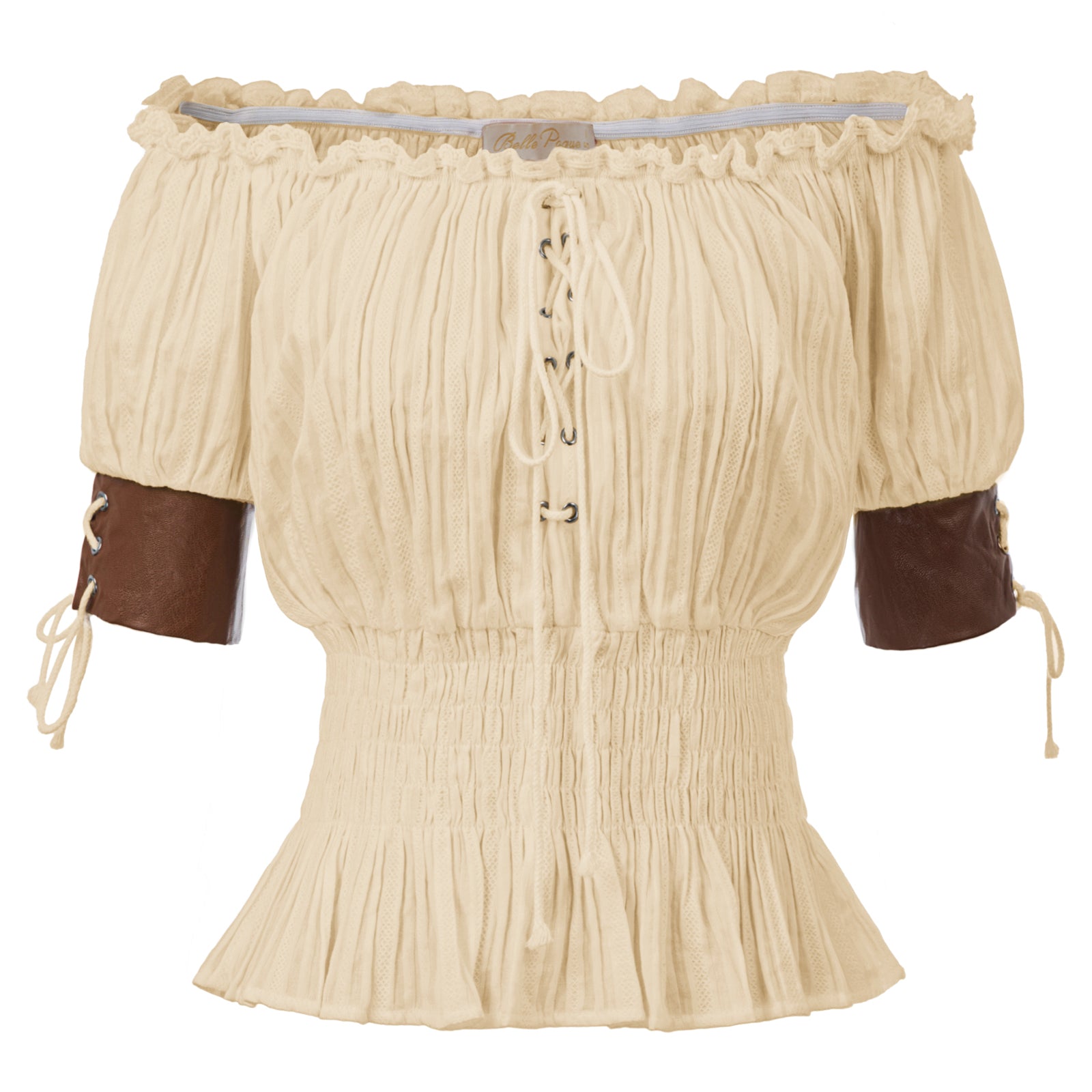 belle poque Steampunk Victorian Half Sleeve Boho Off Shoulder Pirate Tops Beige