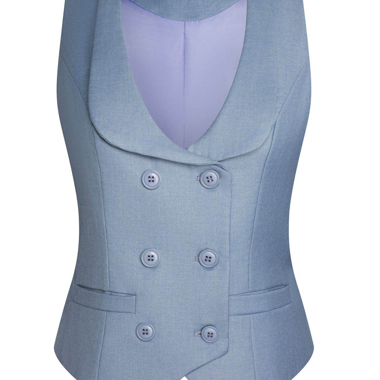 belle poque Double Breasted Waistcoat Vintage Lapel Collar Vest Coat with 2 Pockets Light Blue