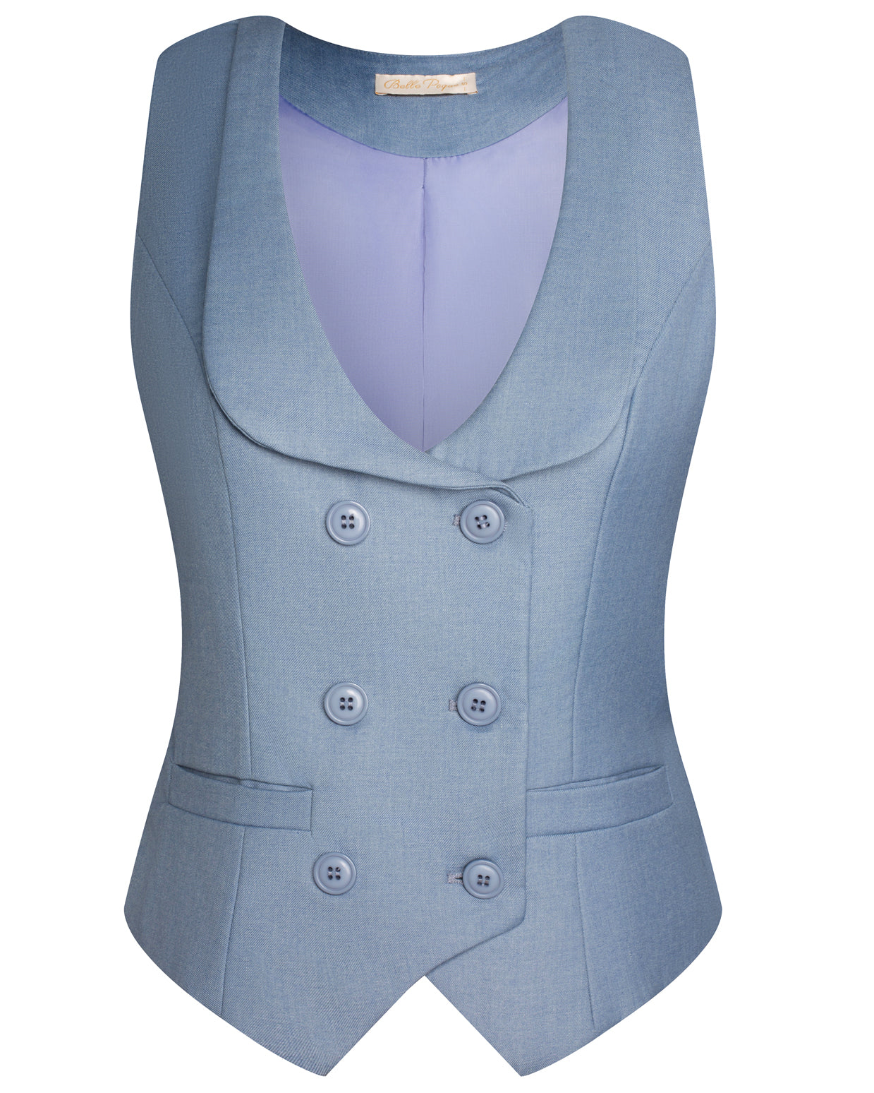 belle poque Double Breasted Waistcoat Vintage Lapel Collar Vest Coat with 2 Pockets Light Blue