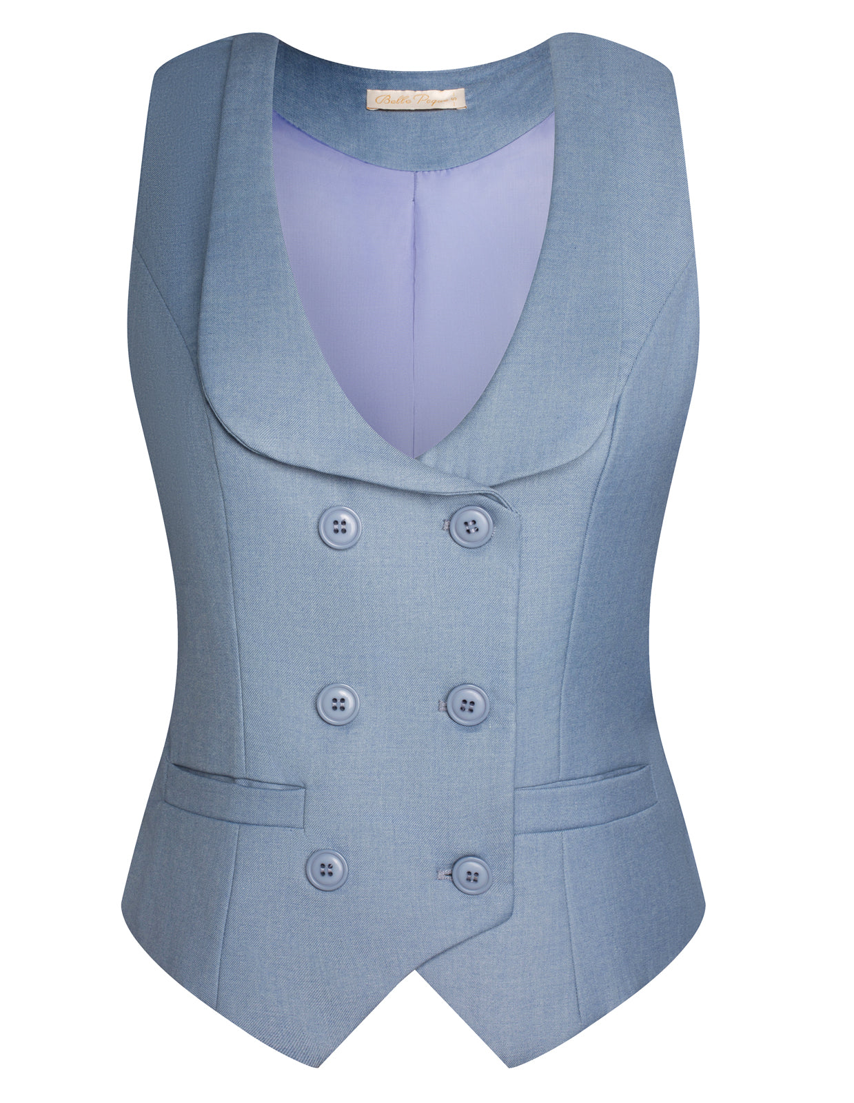 belle poque Double Breasted Waistcoat Vintage Lapel Collar Vest Coat with 2 Pockets Light Blue