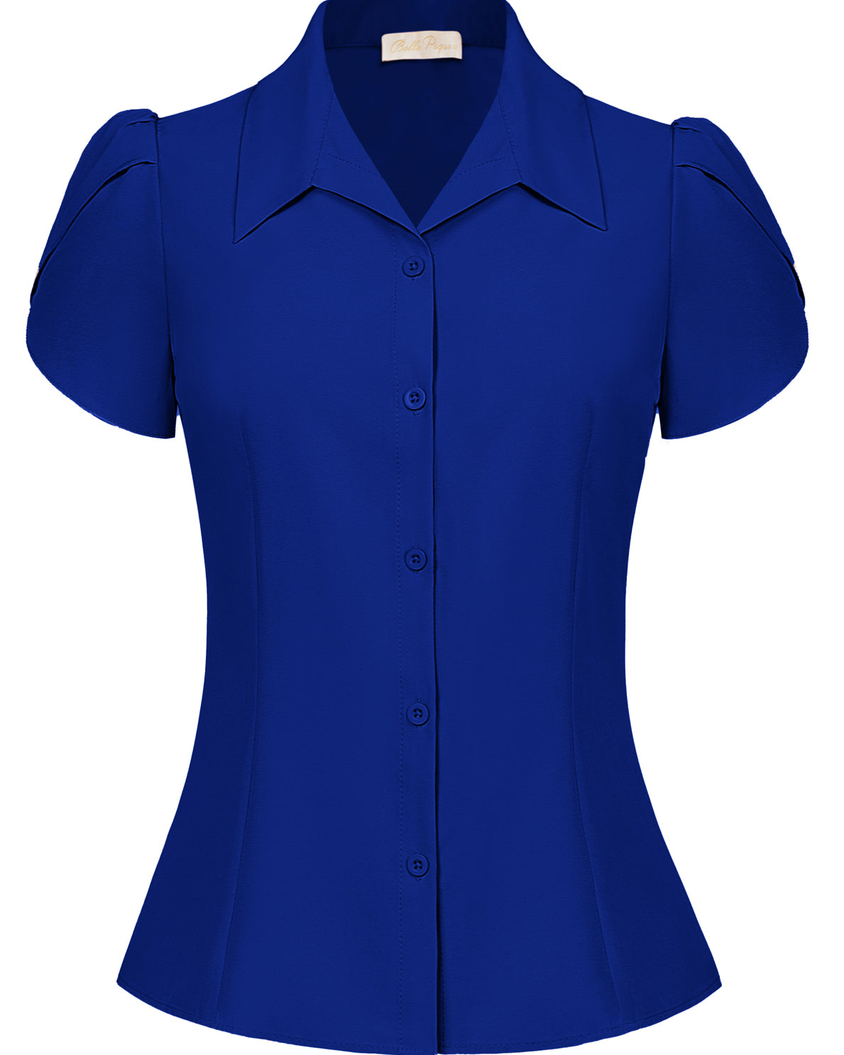 belle poque Business Casual Shirts Tops Summer Button Blouse for Women Navy blue