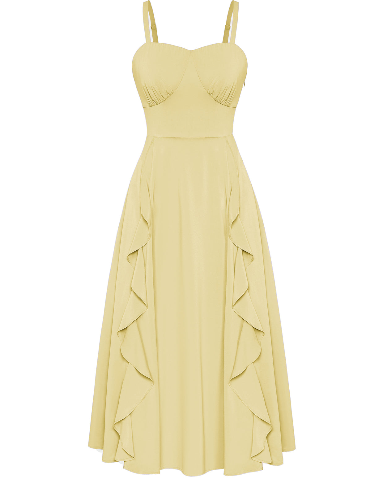 belle poque Sun Dresses for Women 2025 Boho Midi Fairy Wedding Guest Dresses Yellow