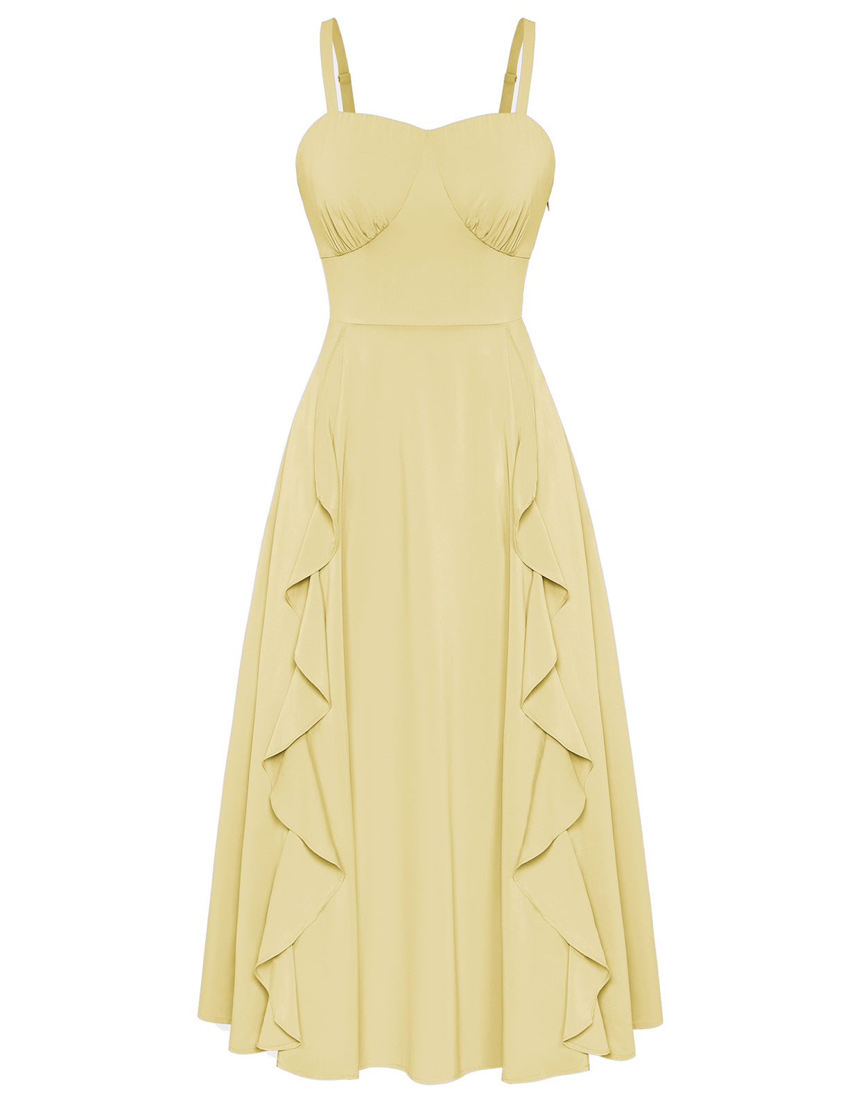 belle poque Sun Slip Dresses for Women Boho Maxi Dresses Casual Spaghetti Ruffle Dress Yellow