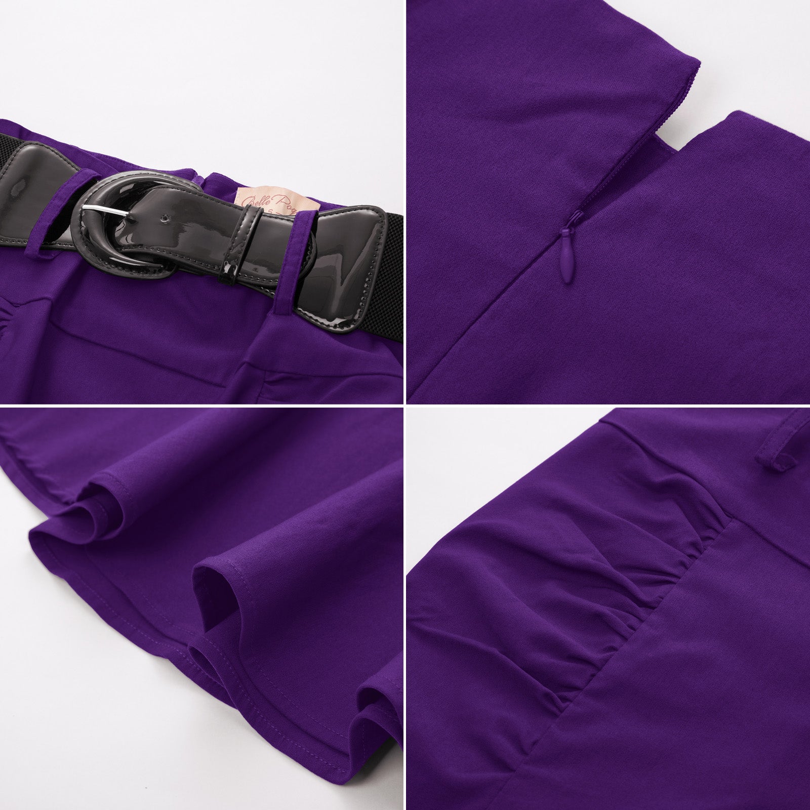 belle poque Houndstooth Mermaid Hem Shirred Detail Pencil Skirt with Belt