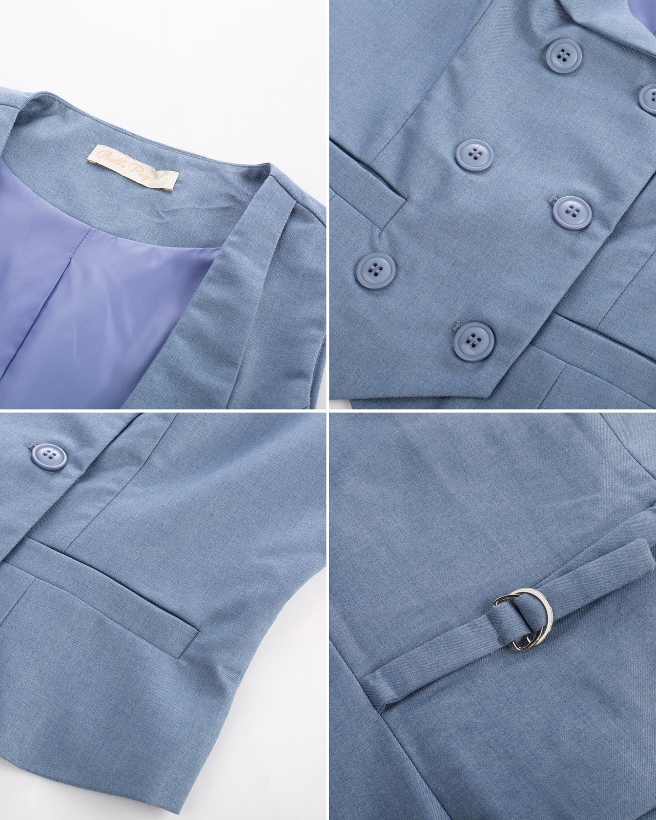 belle poque Double Breasted Waistcoat Vintage Lapel Collar Vest Coat with 2 Pockets