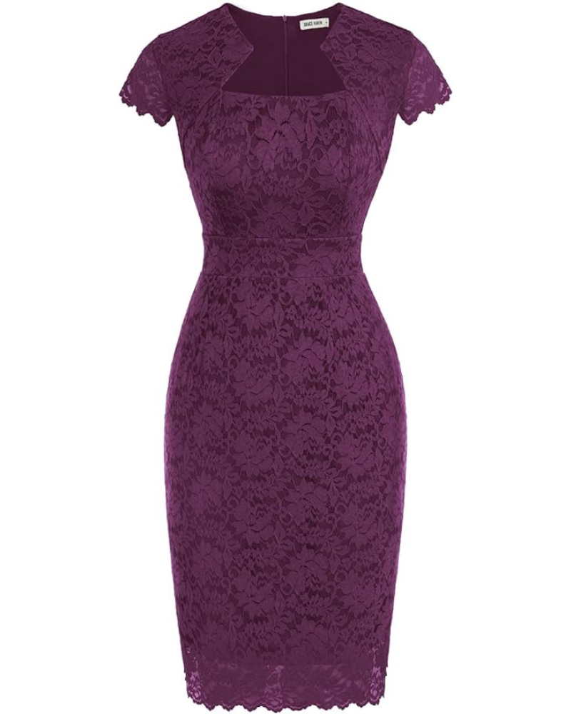 belle poque Cocktail Dress for Women Lace Dress for Wedding Guest Business Casual Dresses Deep Purple