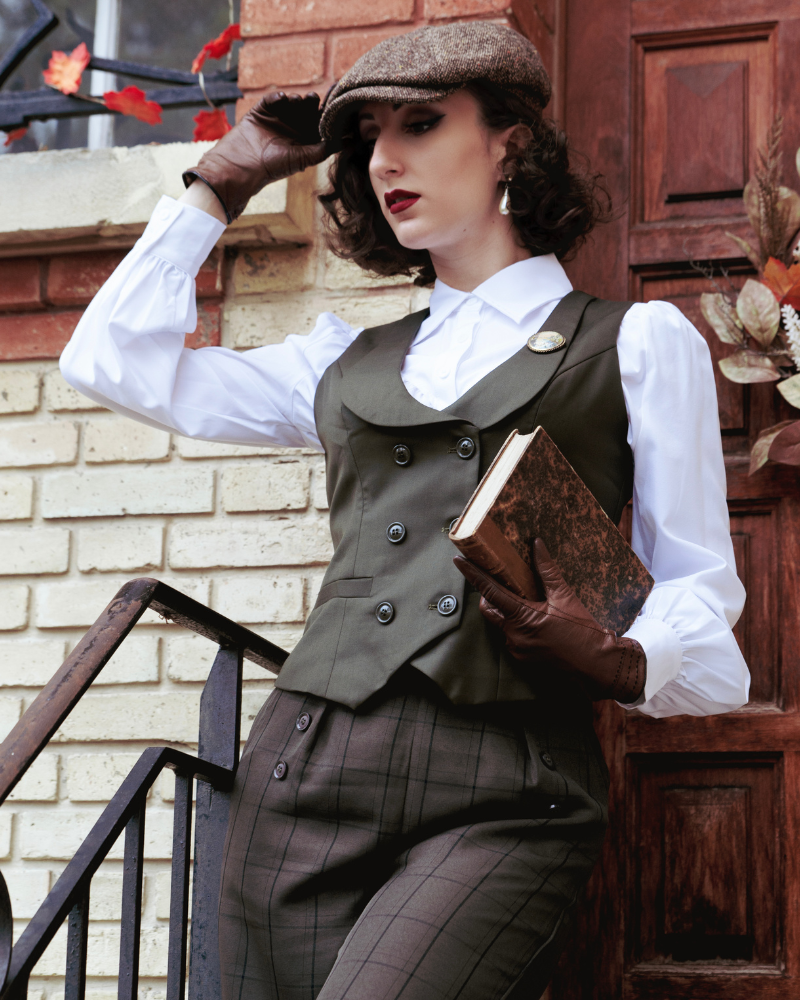belle poque Double Breasted Waistcoat Vintage Lapel Collar Vest Coat with 2 Pockets