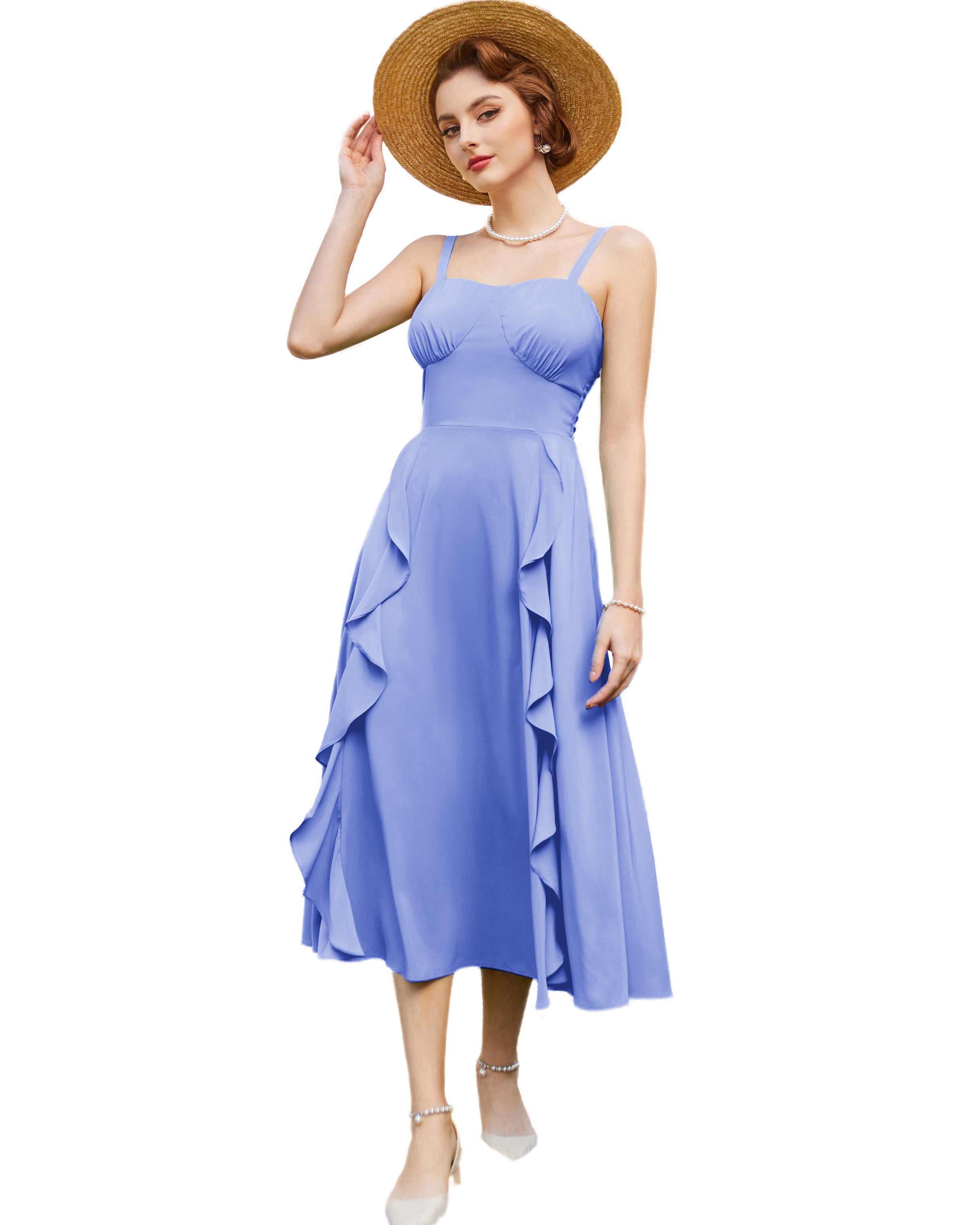 belle poque Sun Slip Dresses for Women Boho Maxi Dresses Casual Spaghetti Ruffle Dress