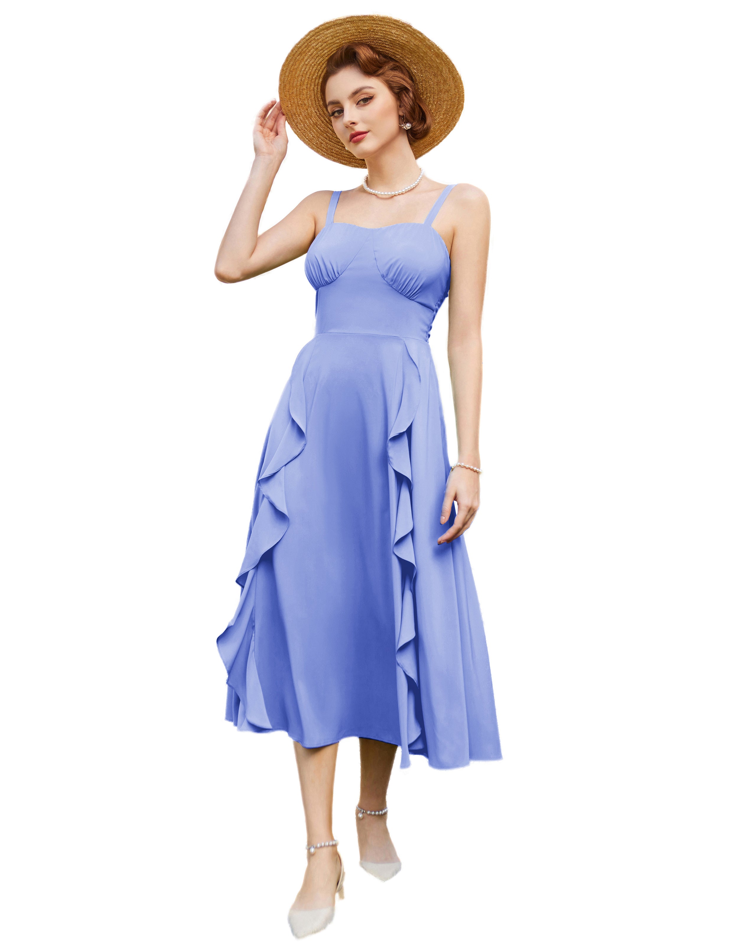 belle poque Sun Slip Dresses for Women Boho Maxi Dresses Casual Spaghetti Ruffle Dress