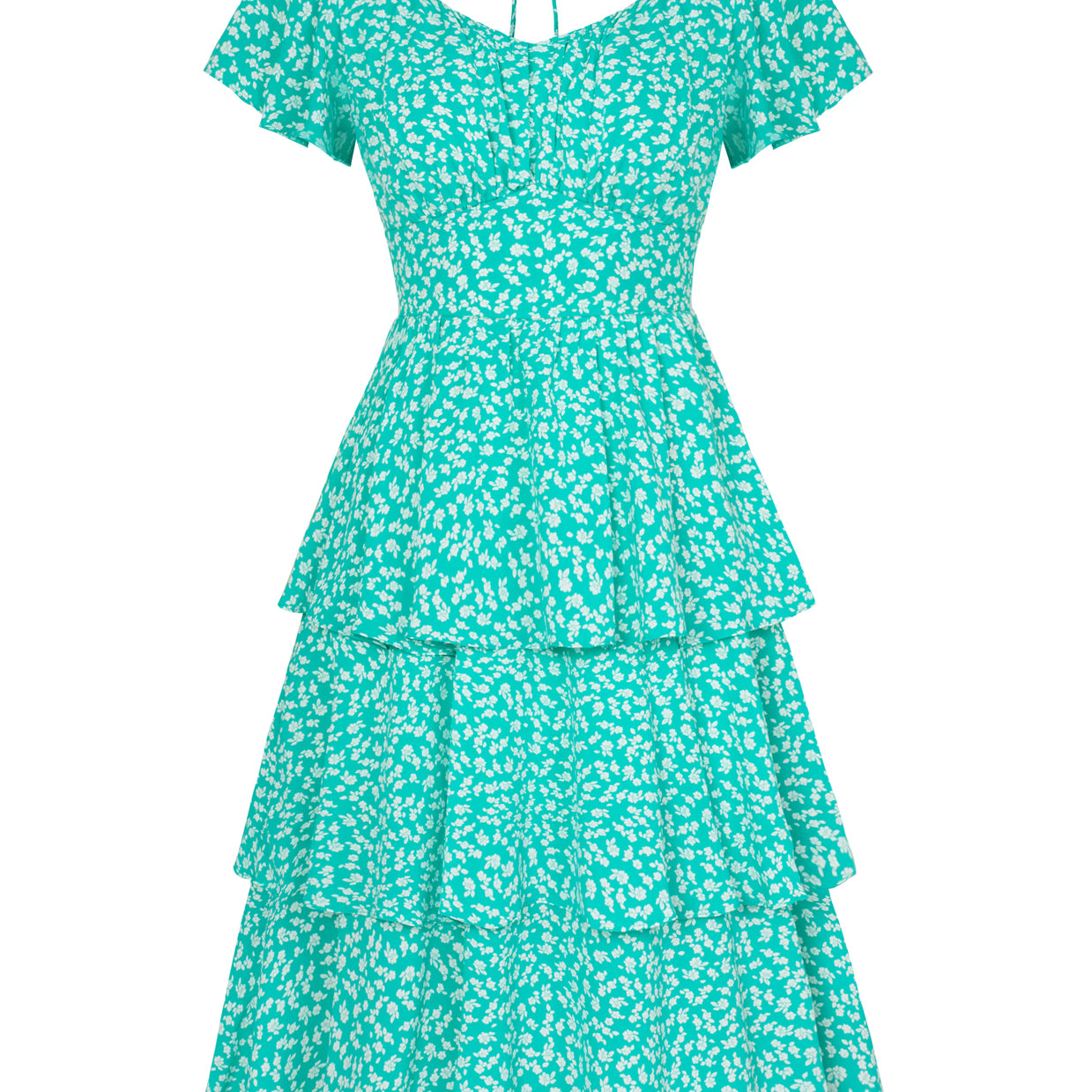 belle poque Floral Print Tiered Ruffle Dress 2026 Summer Vintage A-line Swing Midi Dress Mint Green
