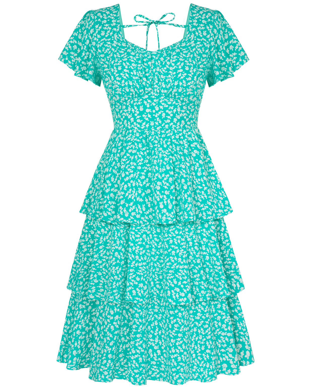 belle poque Floral Print Tiered Ruffle Dress 2026 Summer Vintage A-line Swing Midi Dress Mint Green