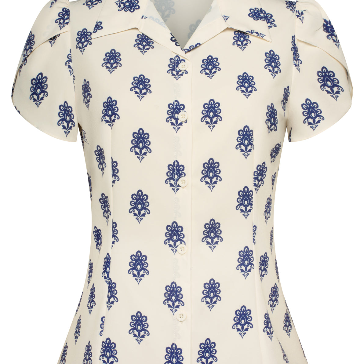 belle poque Business Casual Shirts Tops Summer Button Blouse for Women Floral white