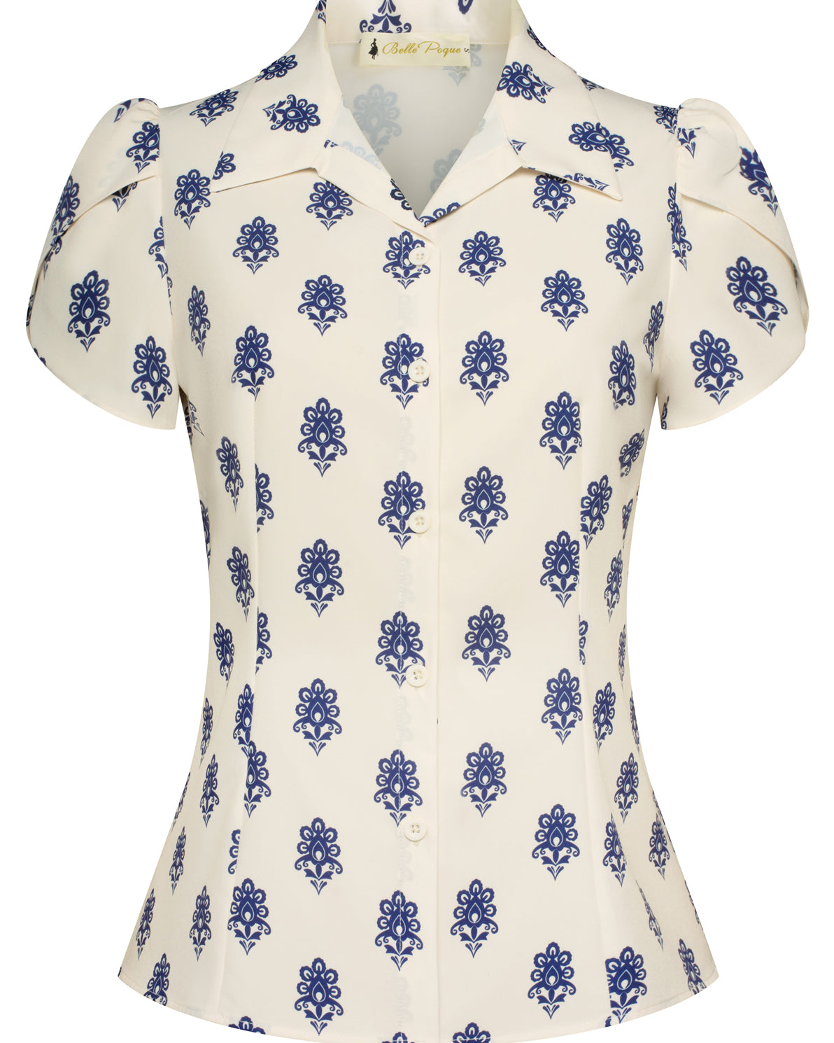 belle poque Business Casual Shirts Tops Summer Button Blouse for Women Floral white