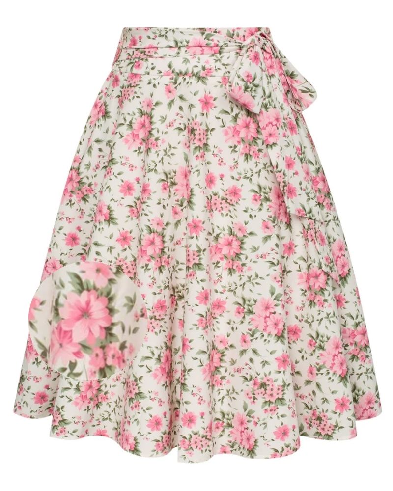 belle poque Floral Patterns Women's High Waist Bow Decorated A-Line Pockets Skirt