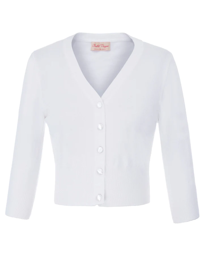 belle poque 3/4 Sleeve V-Neck Button Down Cherries Embroidery Cropped Cardigan Sweater Coat