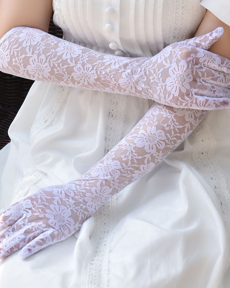 belle poque Lace Gloves Long Sexy Dress Gloves Accessories White