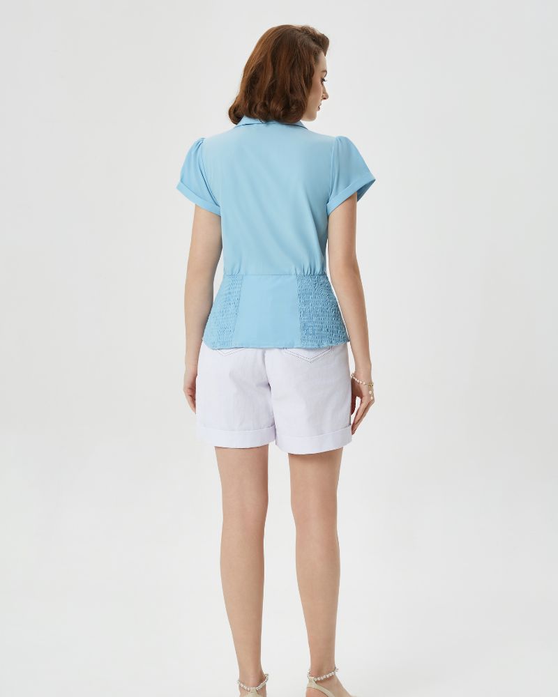 belle poque Short Sleeve Button Down Polka Dot Patterns Shirts Vintage Shirts Business Blouse Tops