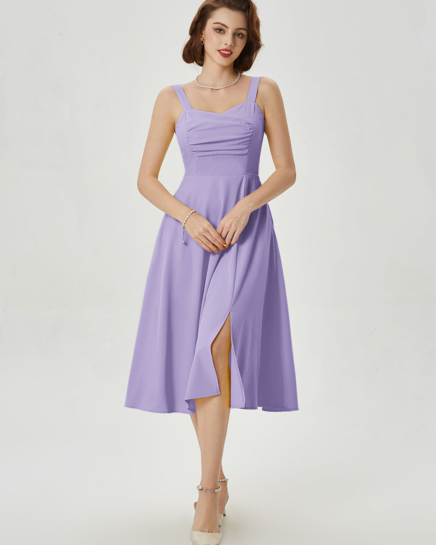 belle poque Vintage 1950s Cocktail Dress Ruched Slit A Line Swing Dress with Pockets