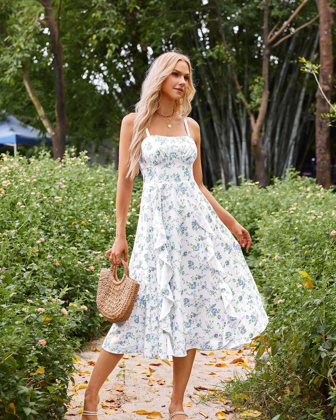 belle poque Sun Slip Dresses for Women Boho Maxi Dresses Casual Spaghetti Ruffle Dress