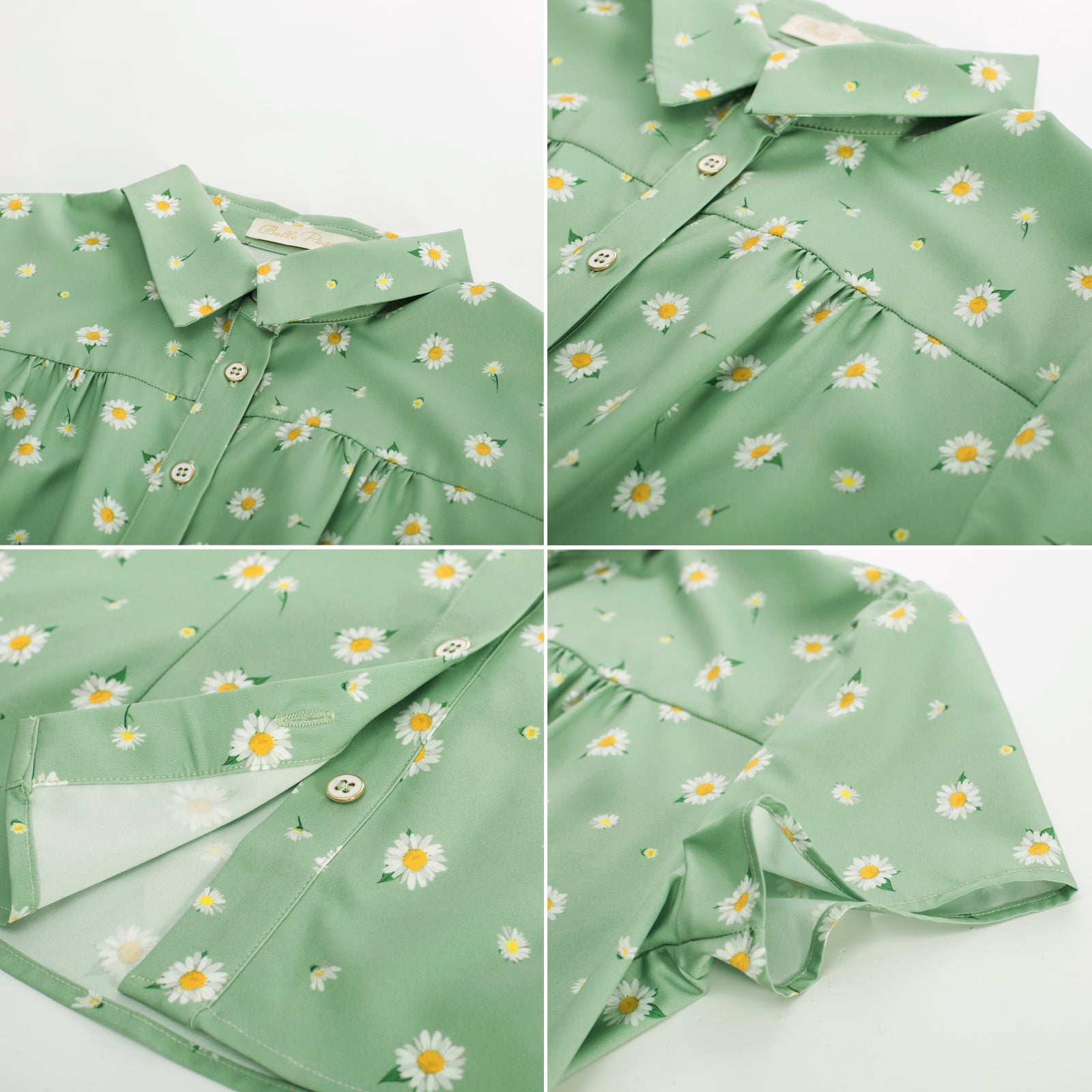 belle poque Women Retro Vintage Cherry Print Short Sleeve Square Collar Curved Hem Shirt