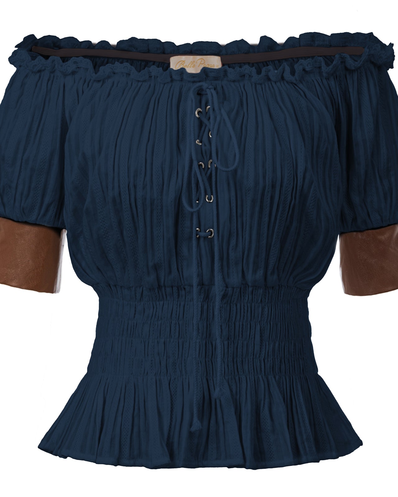belle poque Steampunk Victorian Half Sleeve Boho Off Shoulder Pirate Tops Blue