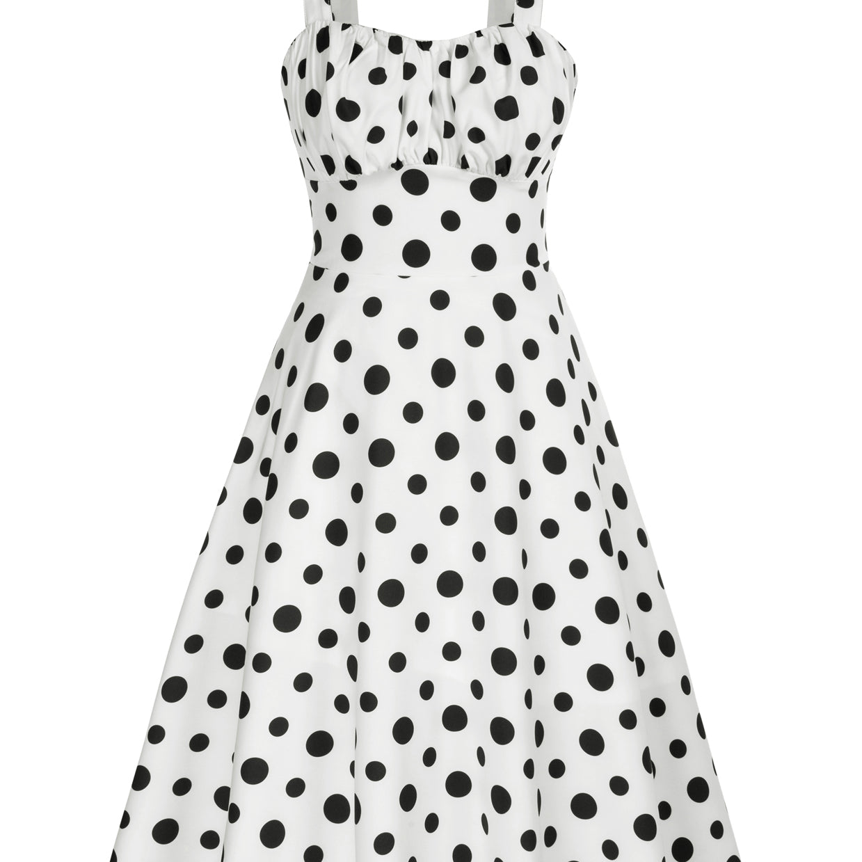 belle poque Vintage Two-Way Defined Waist Dress Ruched Bodice Flared A-Line Dress Polka Dots