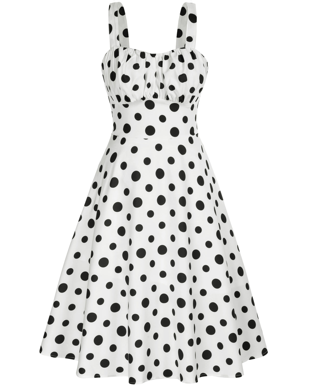 belle poque Vintage Two-Way Defined Waist Dress Ruched Bodice Flared A-Line Dress Polka Dots