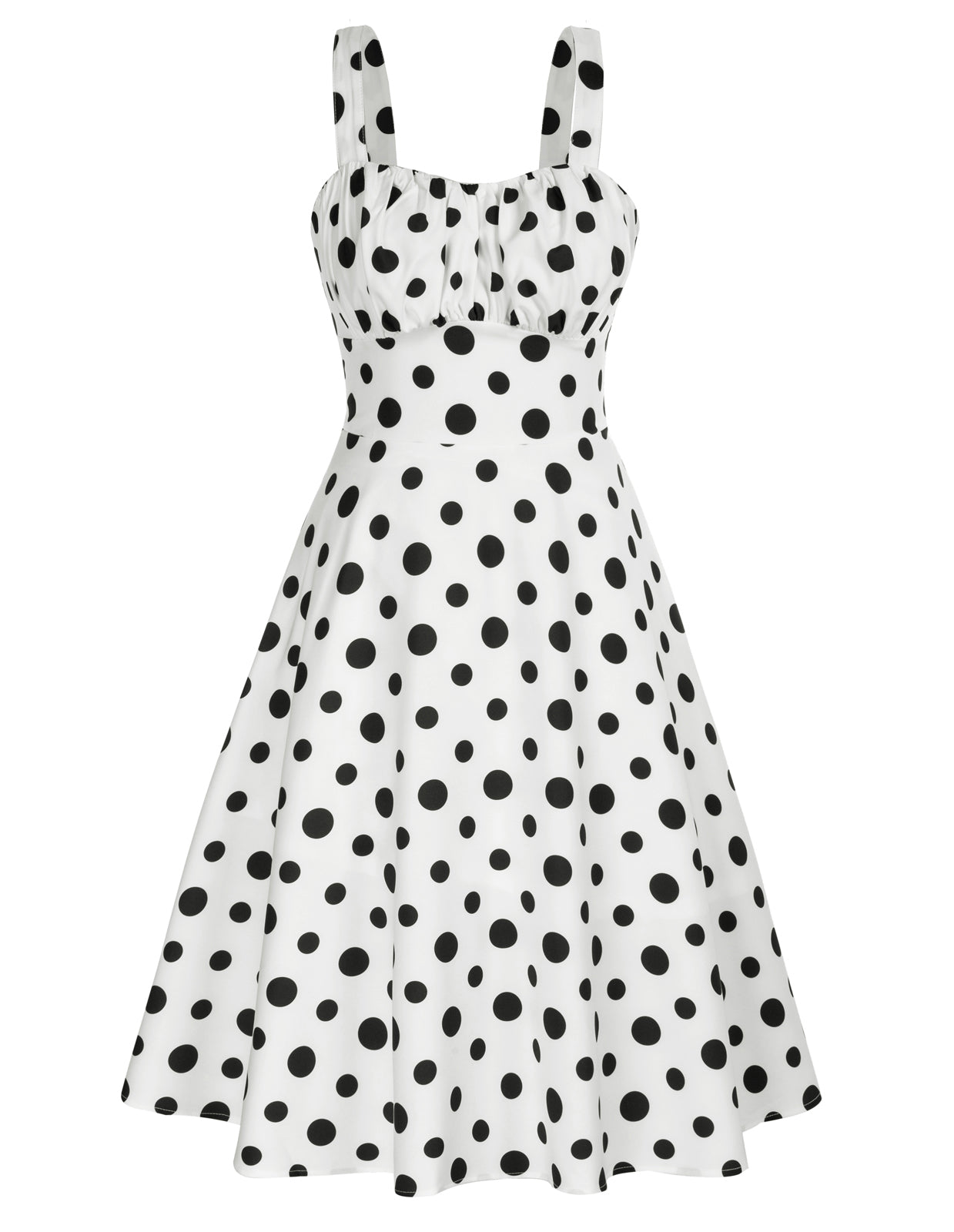 belle poque Vintage Two-Way Defined Waist Dress Ruched Bodice Flared A-Line Dress Polka Dots