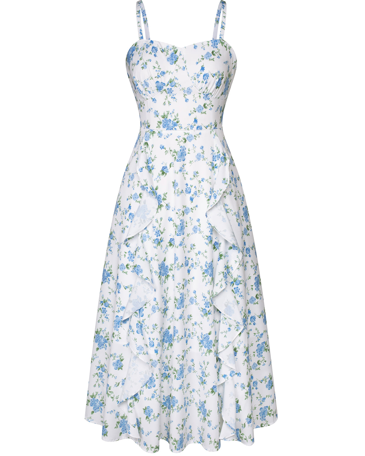 belle poque Sun Dresses for Women 2025 Boho Midi Fairy Wedding Guest Dresses Floral blue