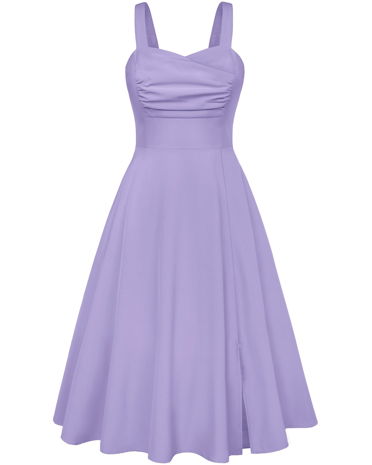 belle poque Vintage 1950s Cocktail Dress Ruched Slit A Line Swing Dress with Pockets Purple