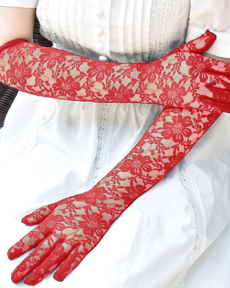 belle poque Lace Gloves Long Sexy Dress Gloves Accessories Red