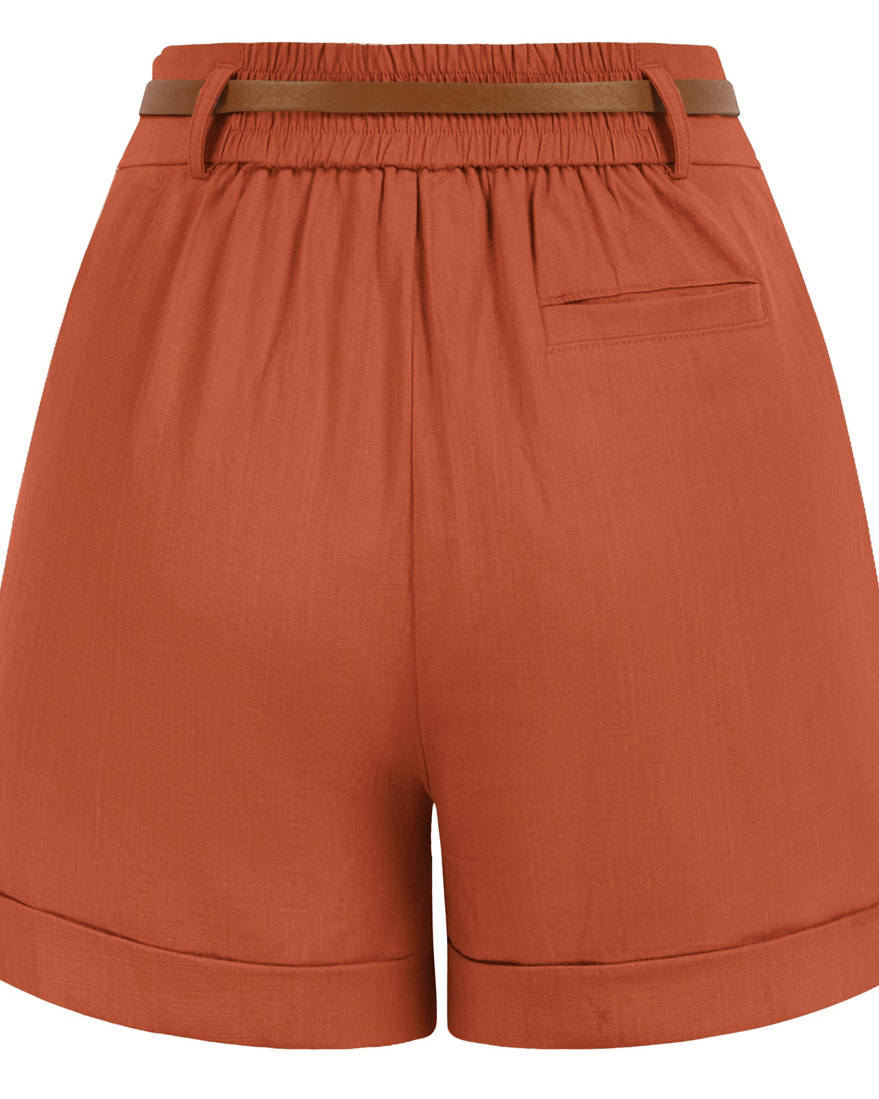 belle poque Elastic Waist Fold-up Leg Opening Cotton Shorts with Belt