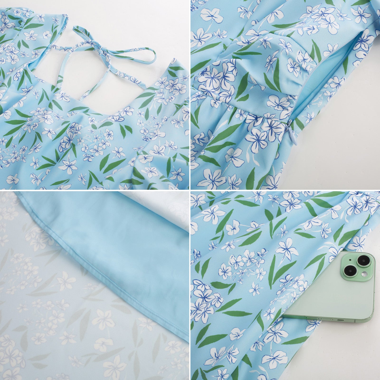 belle poque Vintage Daisy Flower Print Cottagecore Cocktail Dresses Square Neck Puff Sleeve Dress with Pockets