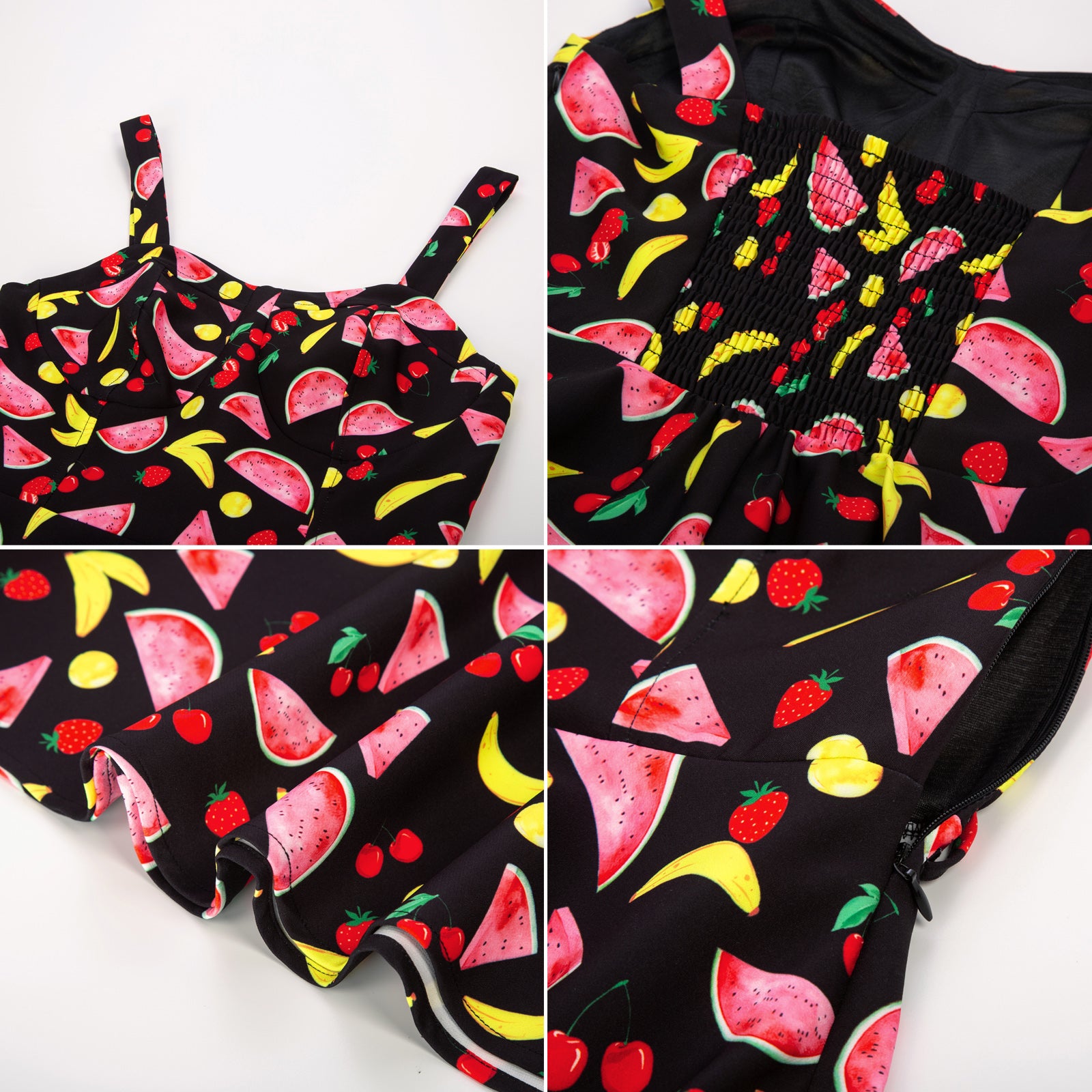 belle poque Fruit Printed Sweetheart Neck Flared 1950s Sleeveless A-Line Dress with Belt