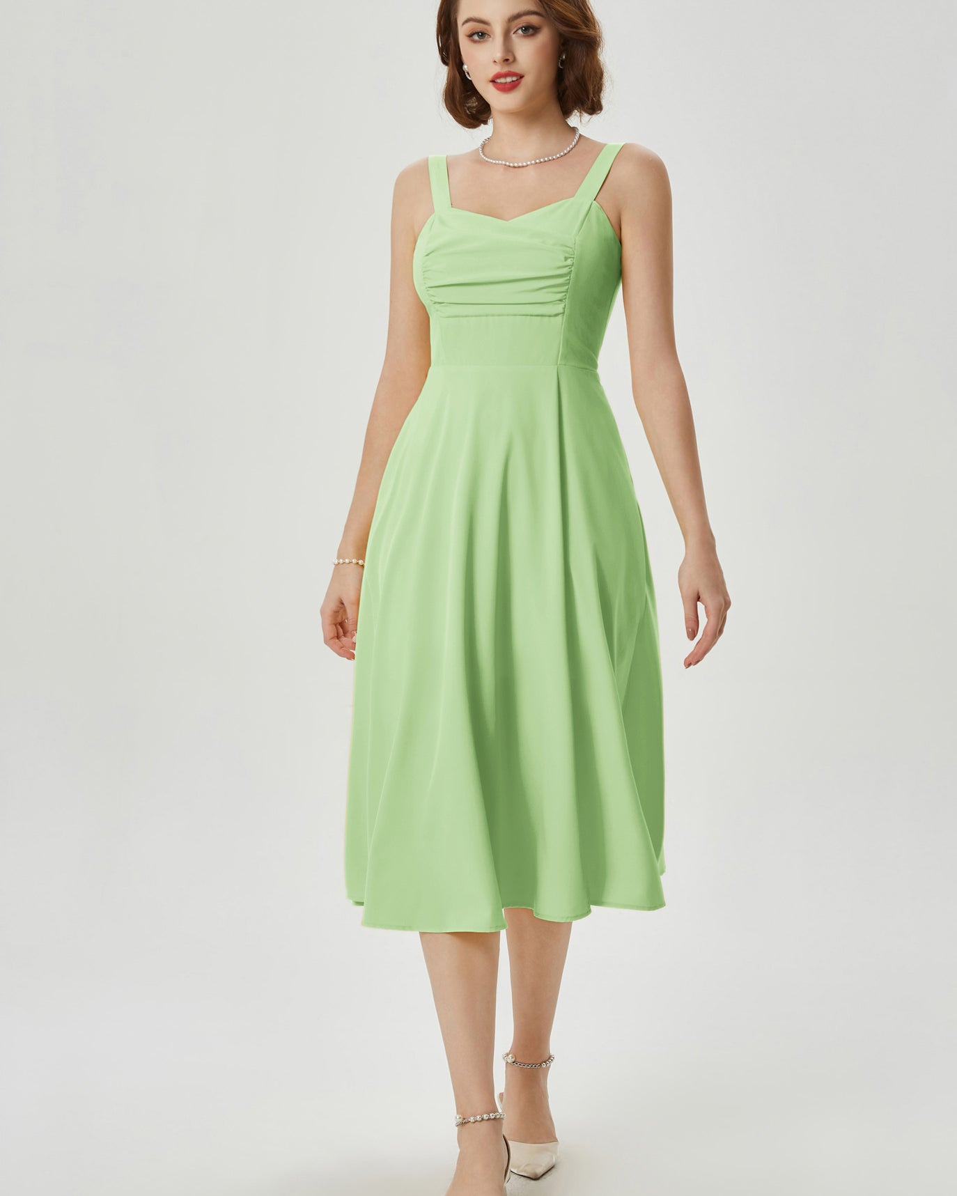 belle poque Vintage 1950s Cocktail Dress Ruched Slit A Line Swing Dress with Pockets