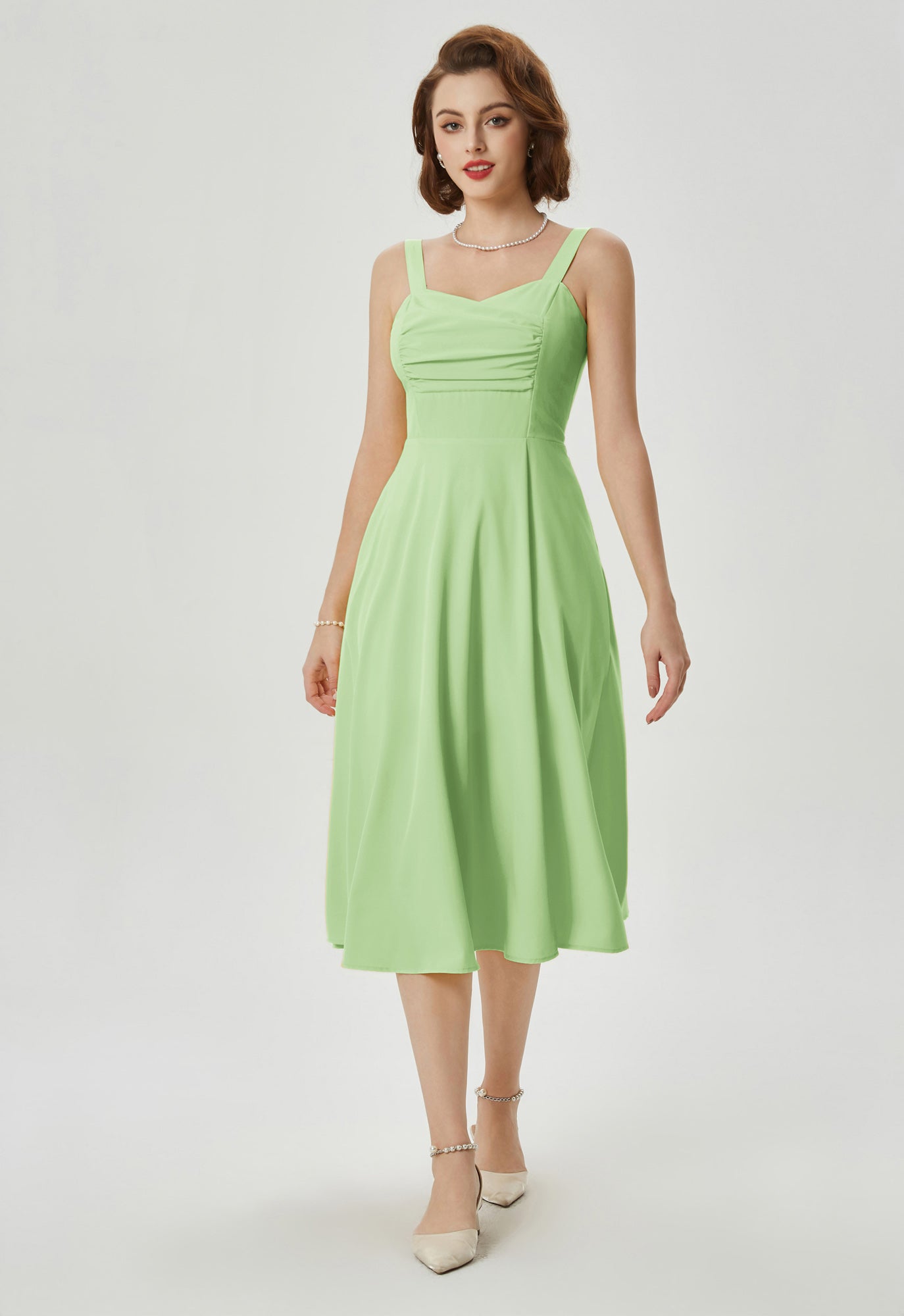 belle poque Vintage Strawberry Patterns Cocktail Dress Sleeveless Spaghetti Strap Ruched Slit A Line Swing Dress with Pockets