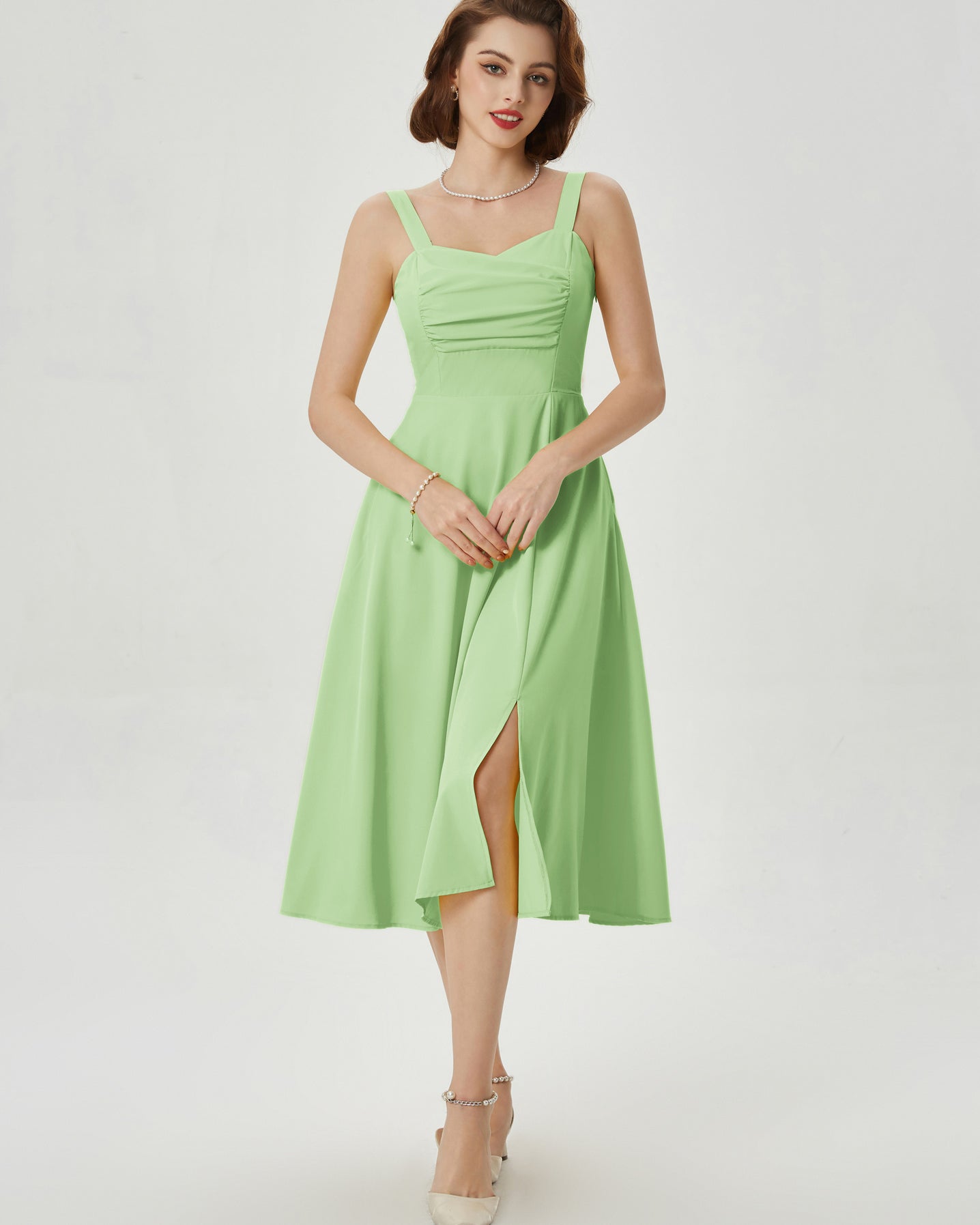 belle poque Vintage 1950s Cocktail Dress Ruched Slit A Line Swing Dress with Pockets