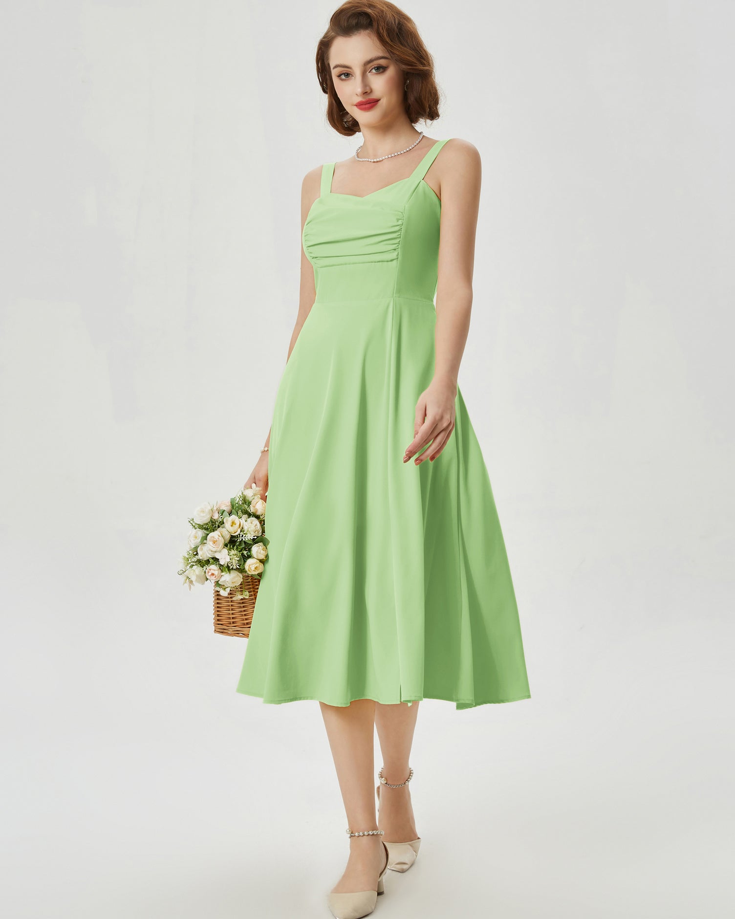 belle poque Vintage 1950s Cocktail Dress Ruched Slit A Line Swing Dress with Pockets