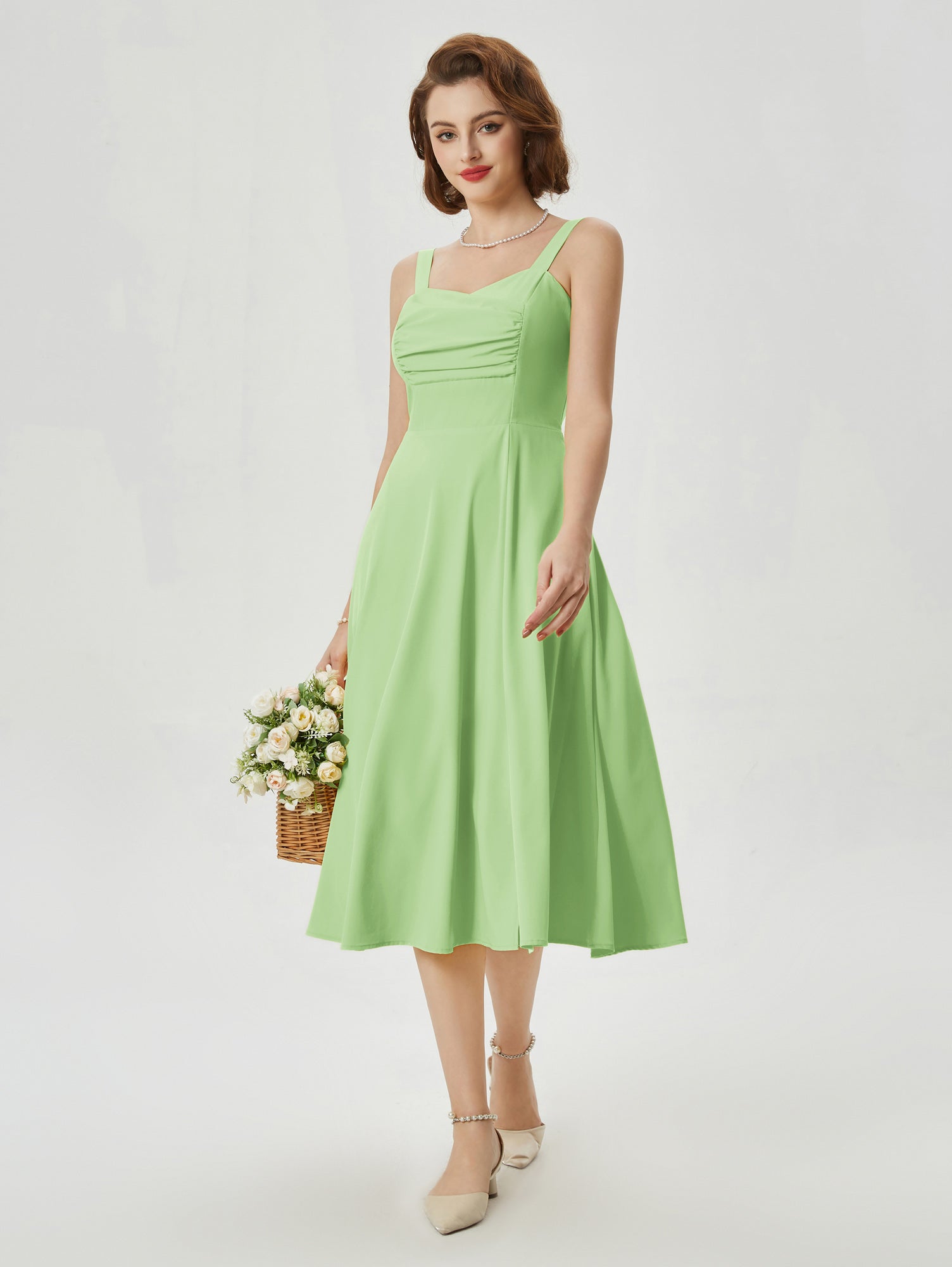 belle poque Vintage Strawberry Patterns Cocktail Dress Sleeveless Spaghetti Strap Ruched Slit A Line Swing Dress with Pockets