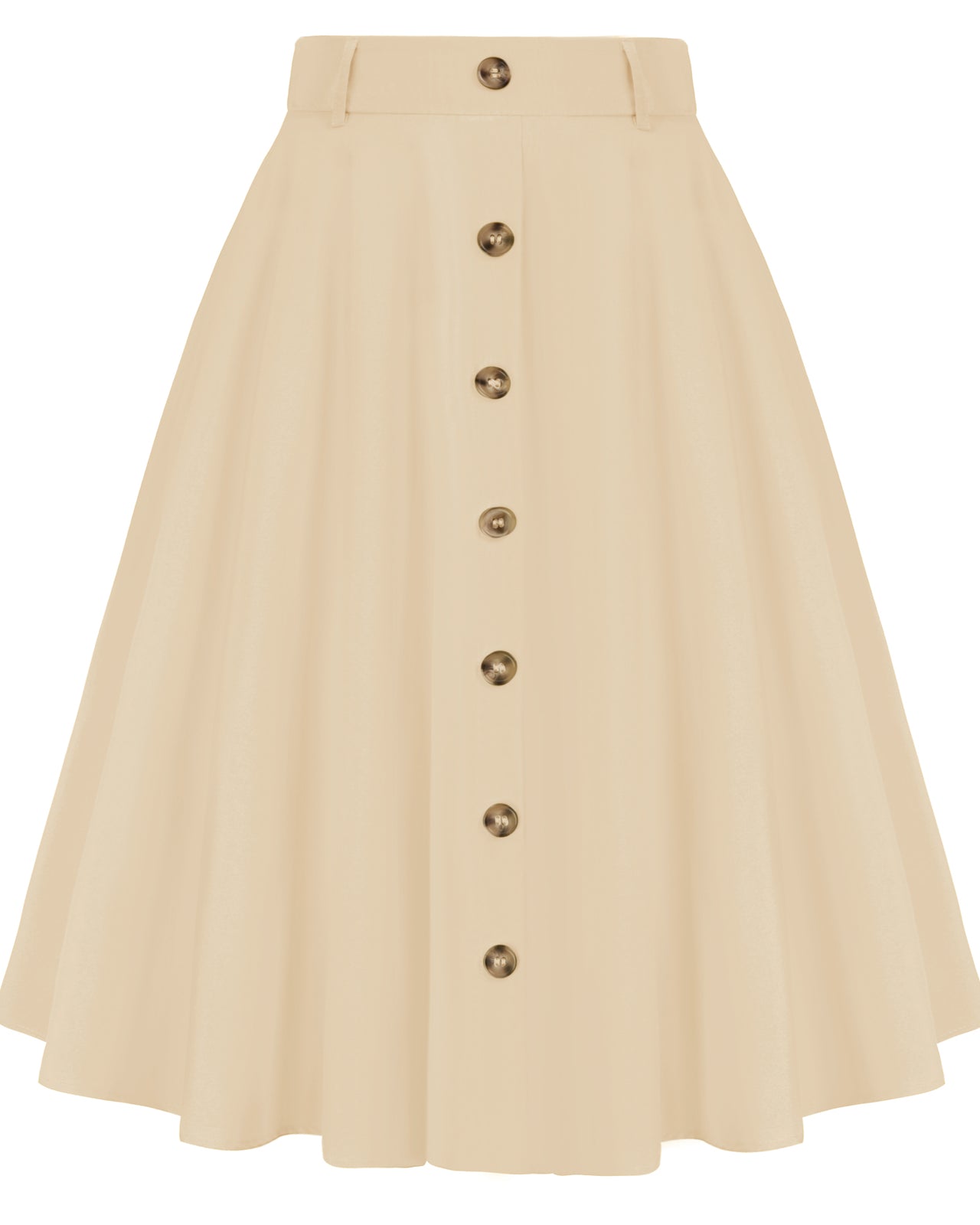 belle poque Swing Skirt with Belt Elastic High Waist Buttons Decorated Skirt