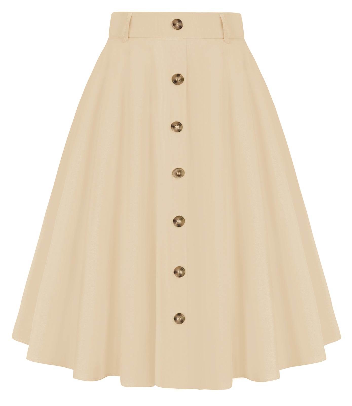 belle poque Swing Skirt with Belt Elastic High Waist Buttons Decorated Skirt