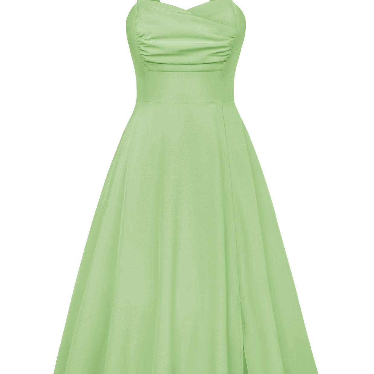 belle poque Vintage 1950s Cocktail Dress Ruched Slit A Line Swing Dress with Pockets Light green