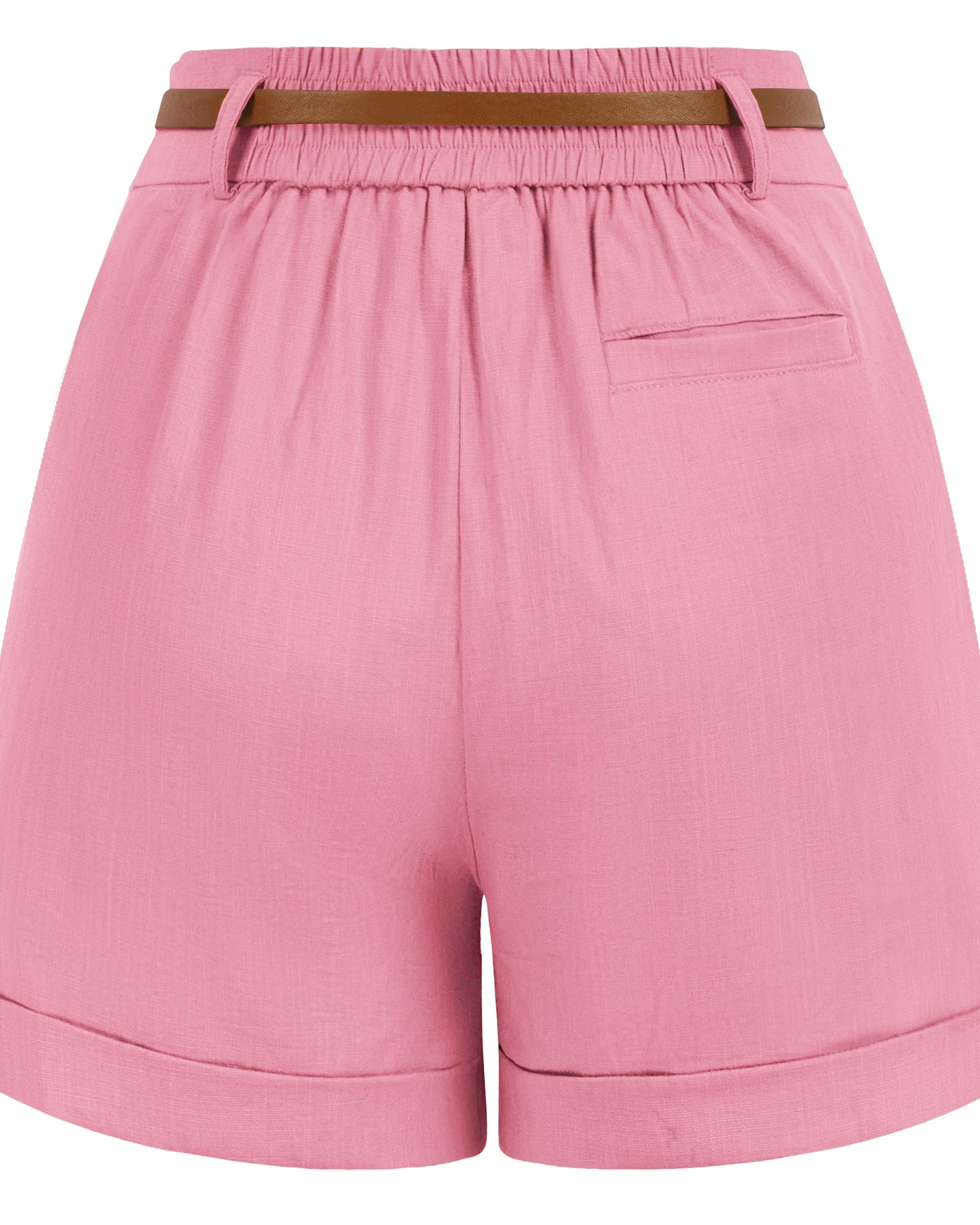 belle poque Elastic Waist Fold-up Leg Opening Cotton Shorts with Belt