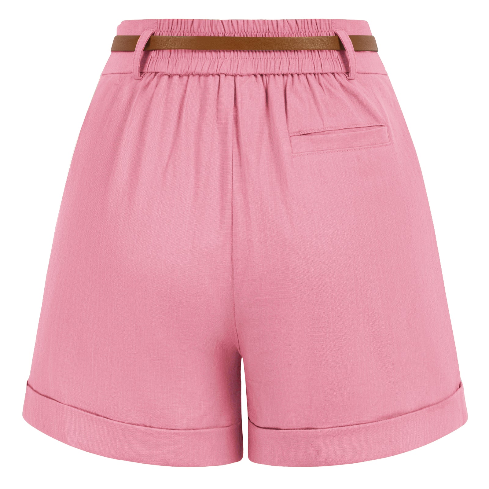 belle poque Elastic Waist Fold-up Leg Opening Cotton Shorts with Belt