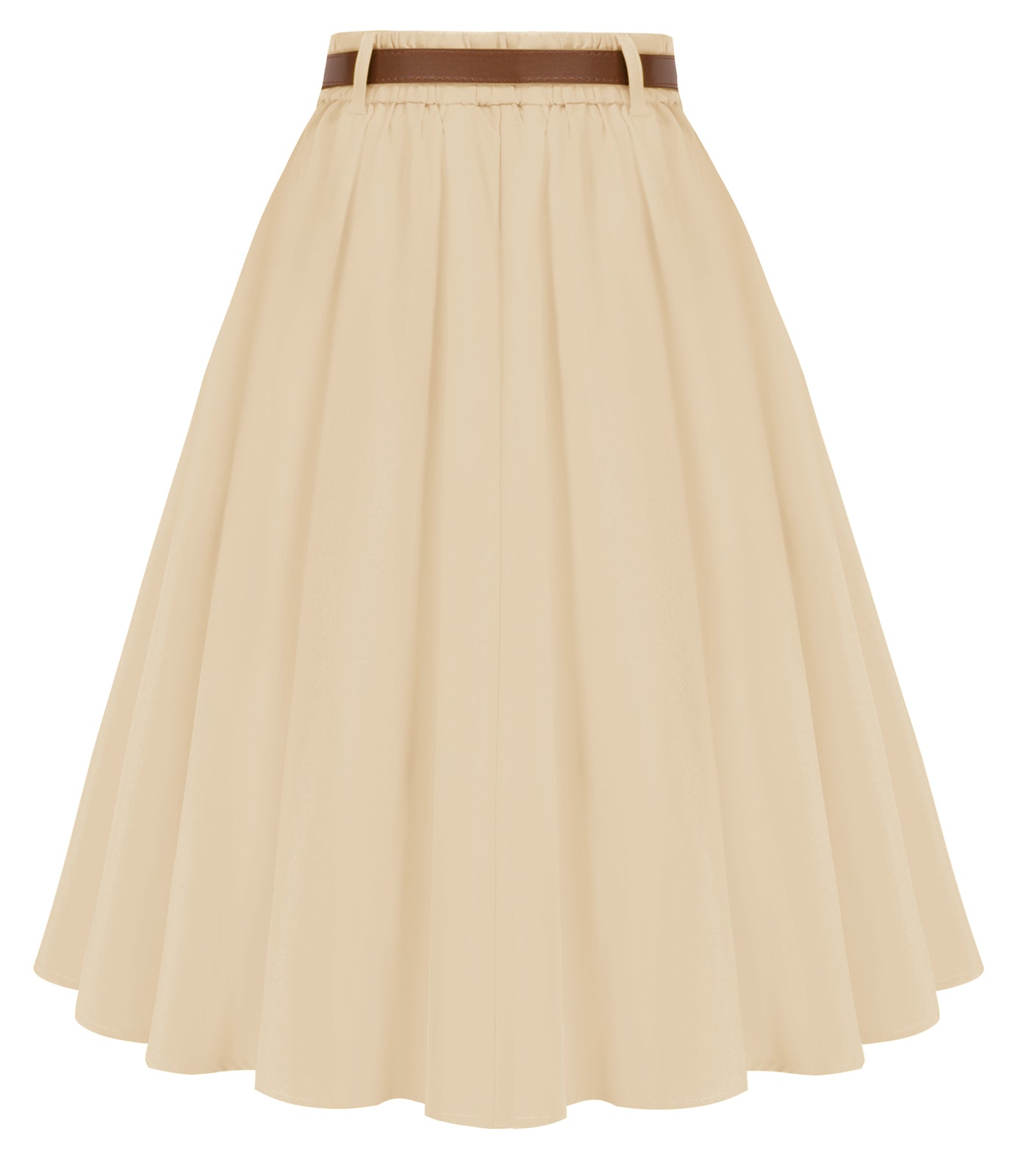 belle poque Swing Skirt with Belt Elastic High Waist Buttons Decorated Skirt