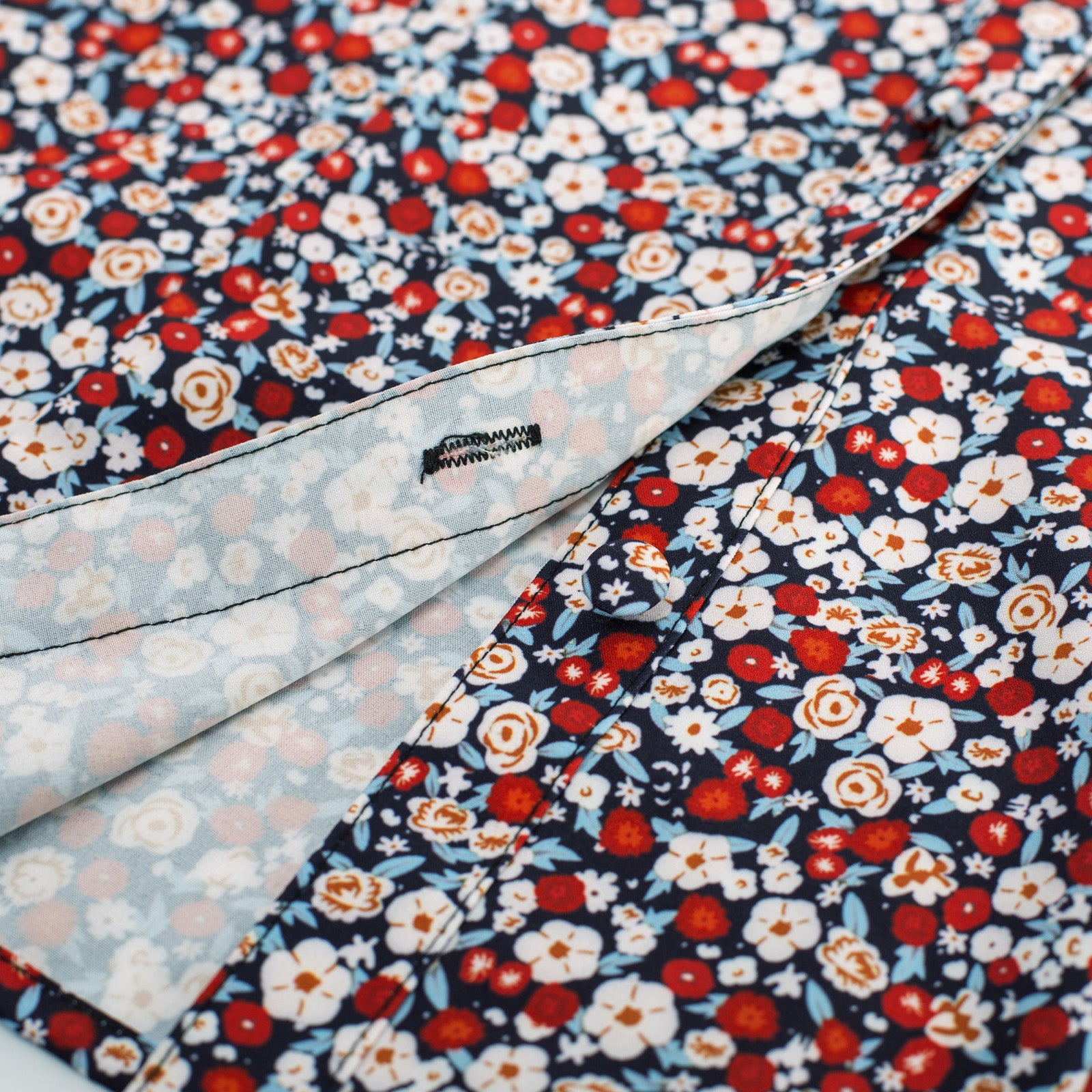 belle poque Cherries Pattern Short Puff Sleeves V-Neck Button Placket Blouse