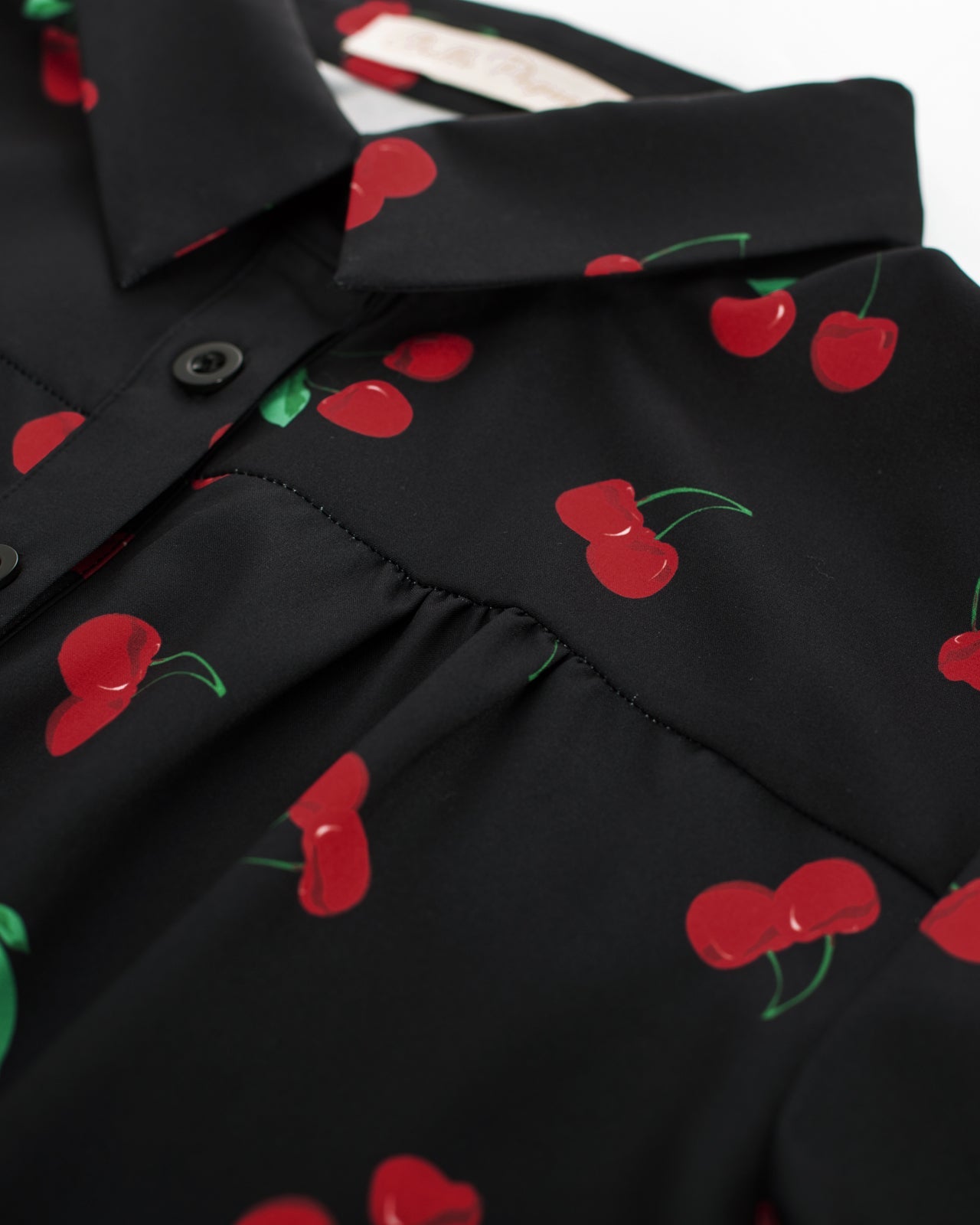 belle poque Women Retro Vintage Cherry Print Short Sleeve Square Collar Curved Hem Shirt