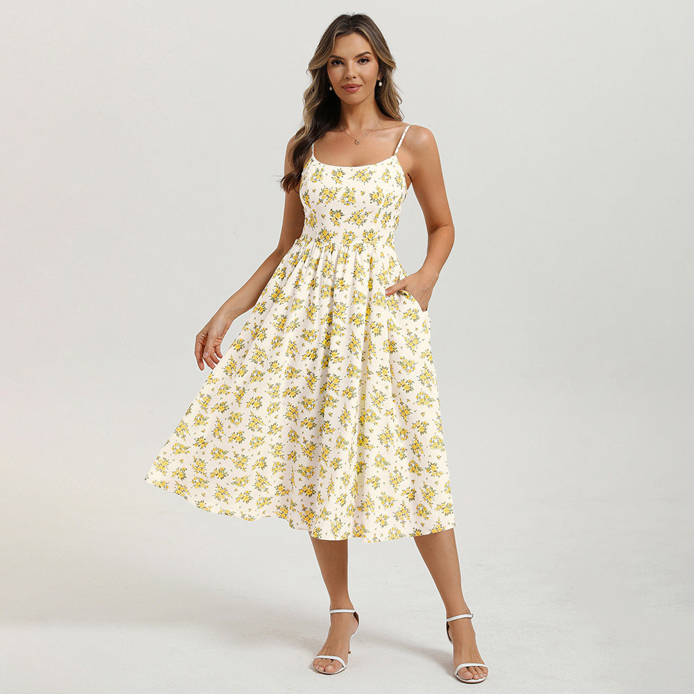 belle poque Floral Dress for Women 2026 Summer Sleeveless Midi A-line Beach Sundresses