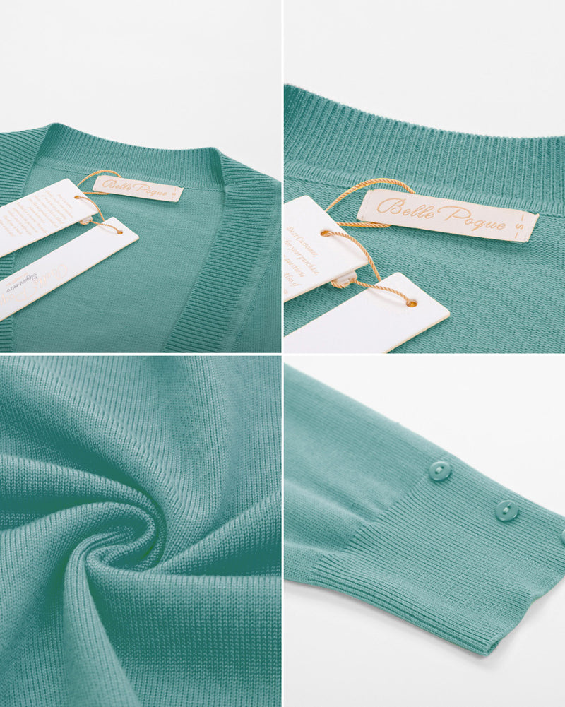 belle poque 3/4 Sleeve Bolero Shrug Open Front Knit Cropped Cardigan Sweater