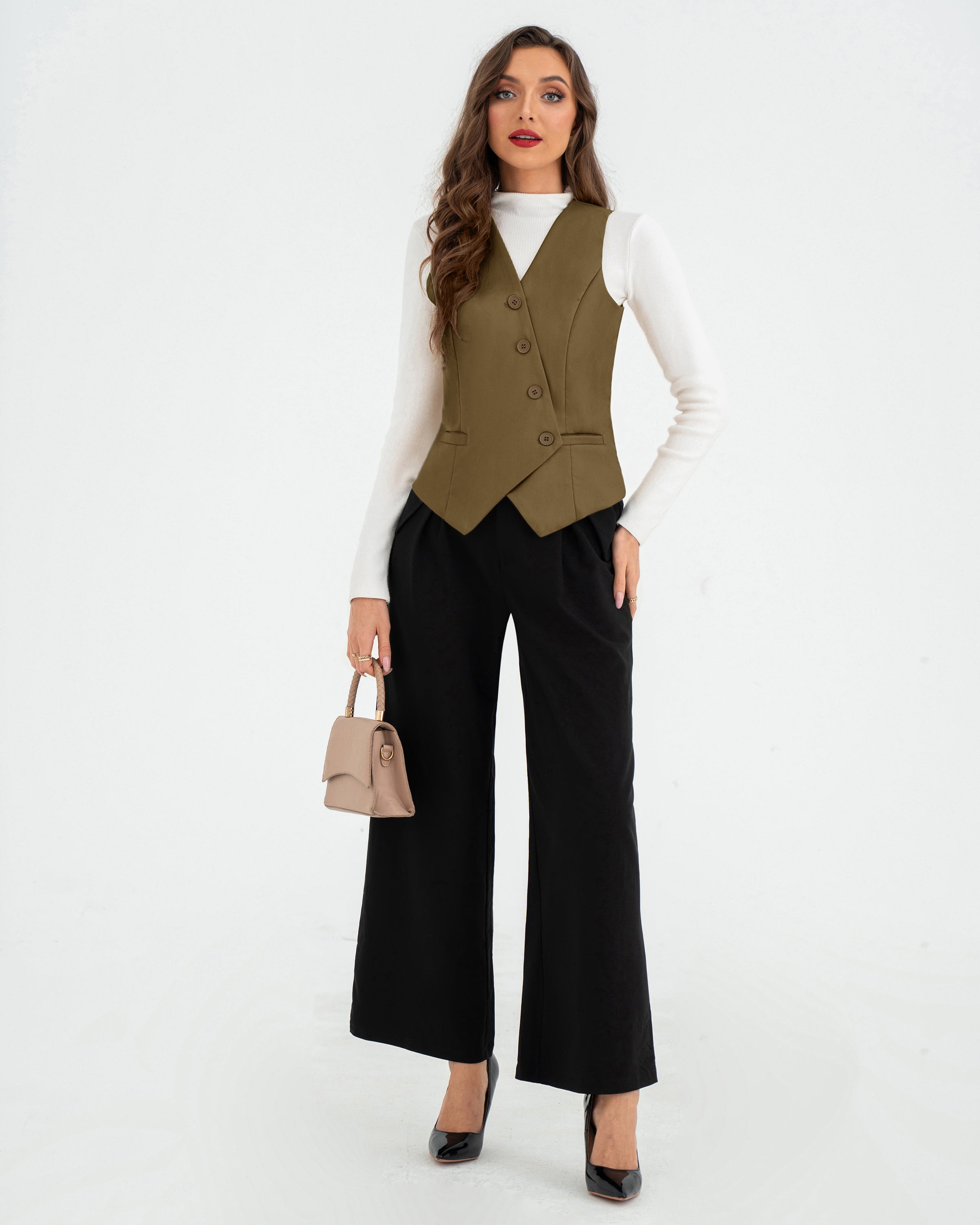 belle poque Vintage Oblique Placket Vest Coat V-Neck Handkerchief Hem Waistcoat